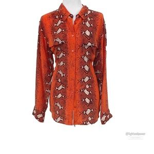 Equipment Femme Orange Snakeskin Silk Blouse L EUC